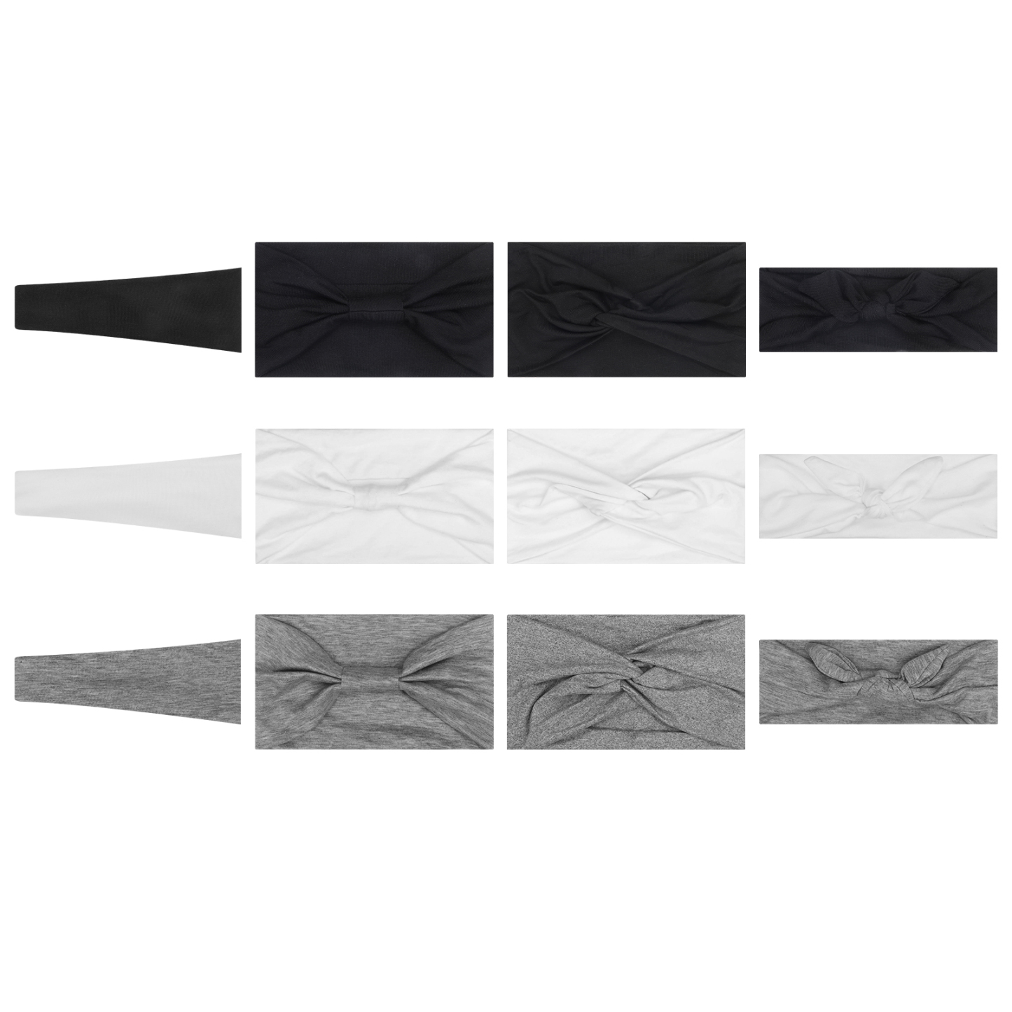 Bocaoying 12 Pack Headbands for Women, Non-Slip and Soft, Fabric Hair Bands for Yoga, White/Gray/Black