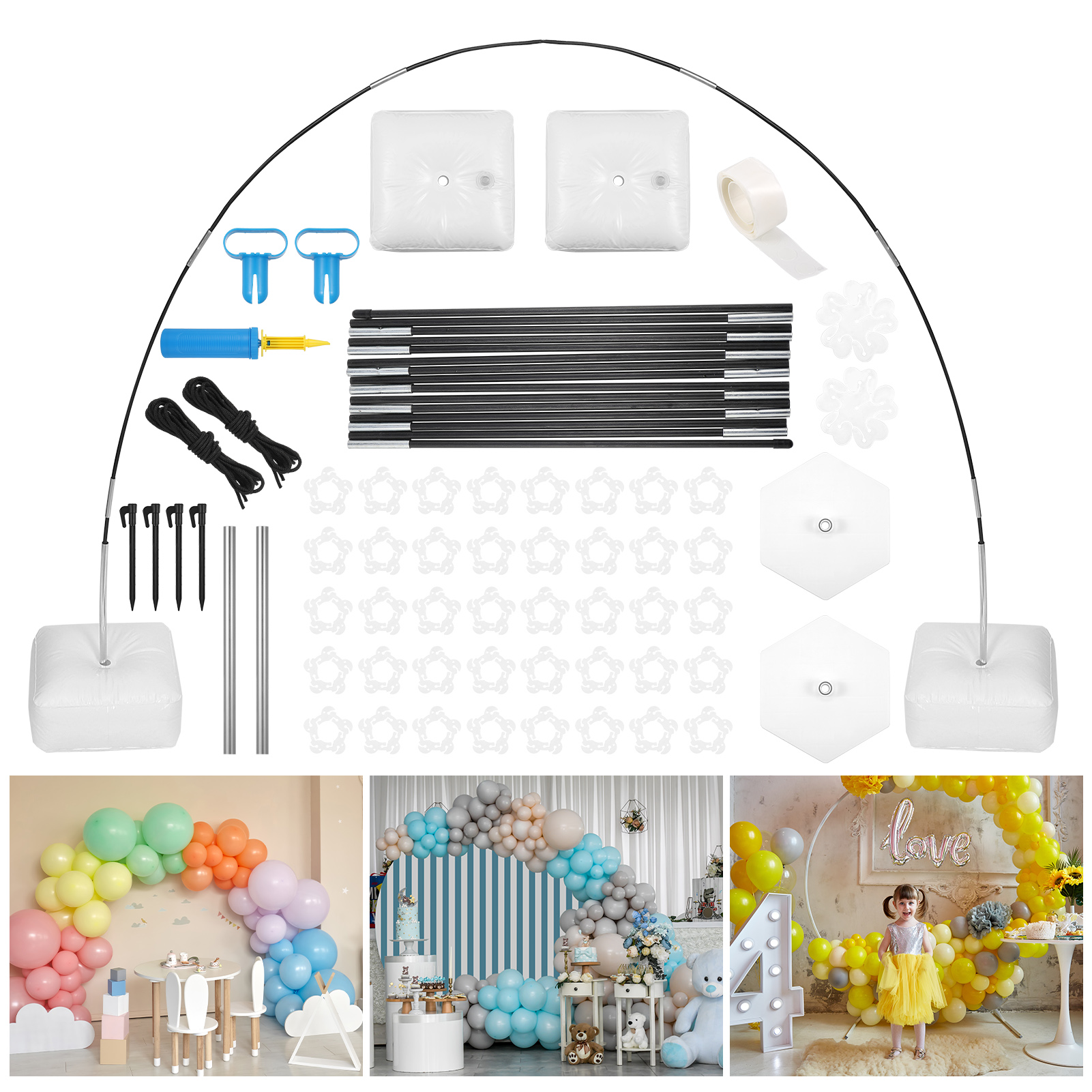 HEQUSigns Adjustable Balloon Arch Party Decoration Kits, Stainless Steel Multicolor Wedding, 9 ft