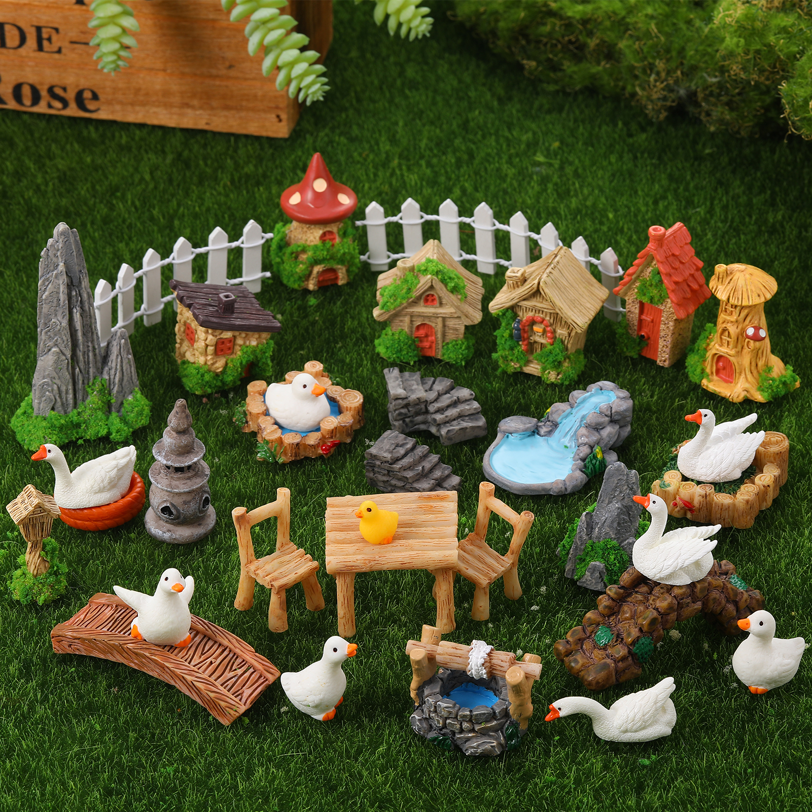 topjuju 34 Pcs Mini Resin Farm Animal Figurines, Outdoor Fairy Garden Accessories Set, Cute Realistic Micro Landscape Decor for Terrarium & Garden
