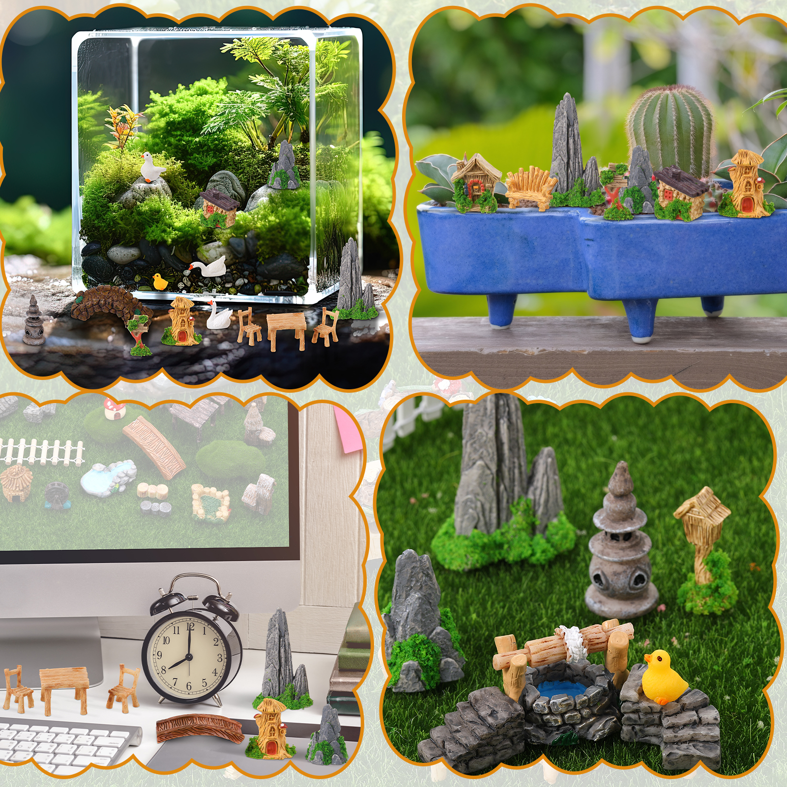 topjuju 34 Pcs Mini Resin Farm Animal Figurines, Outdoor Fairy Garden Accessories Set, Cute Realistic Micro Landscape Decor for Terrarium & Garden