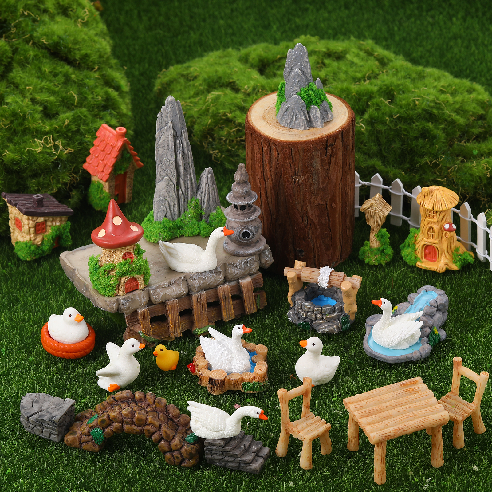 topjuju 34 Pcs Mini Resin Farm Animal Figurines, Outdoor Fairy Garden Accessories Set, Cute Realistic Micro Landscape Decor for Terrarium & Garden