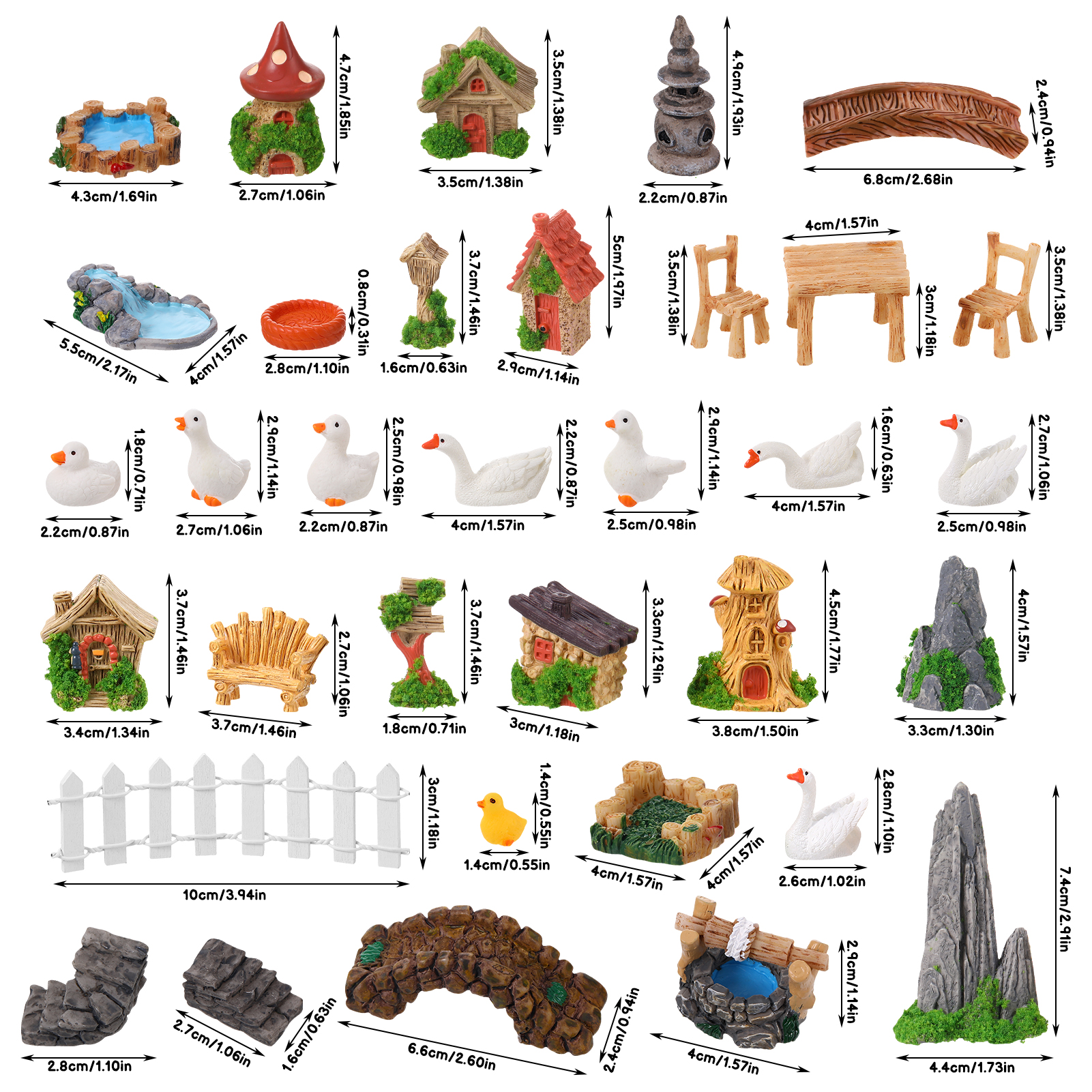 topjuju 34 Pcs Mini Resin Farm Animal Figurines, Outdoor Fairy Garden Accessories Set, Cute Realistic Micro Landscape Decor for Terrarium & Garden