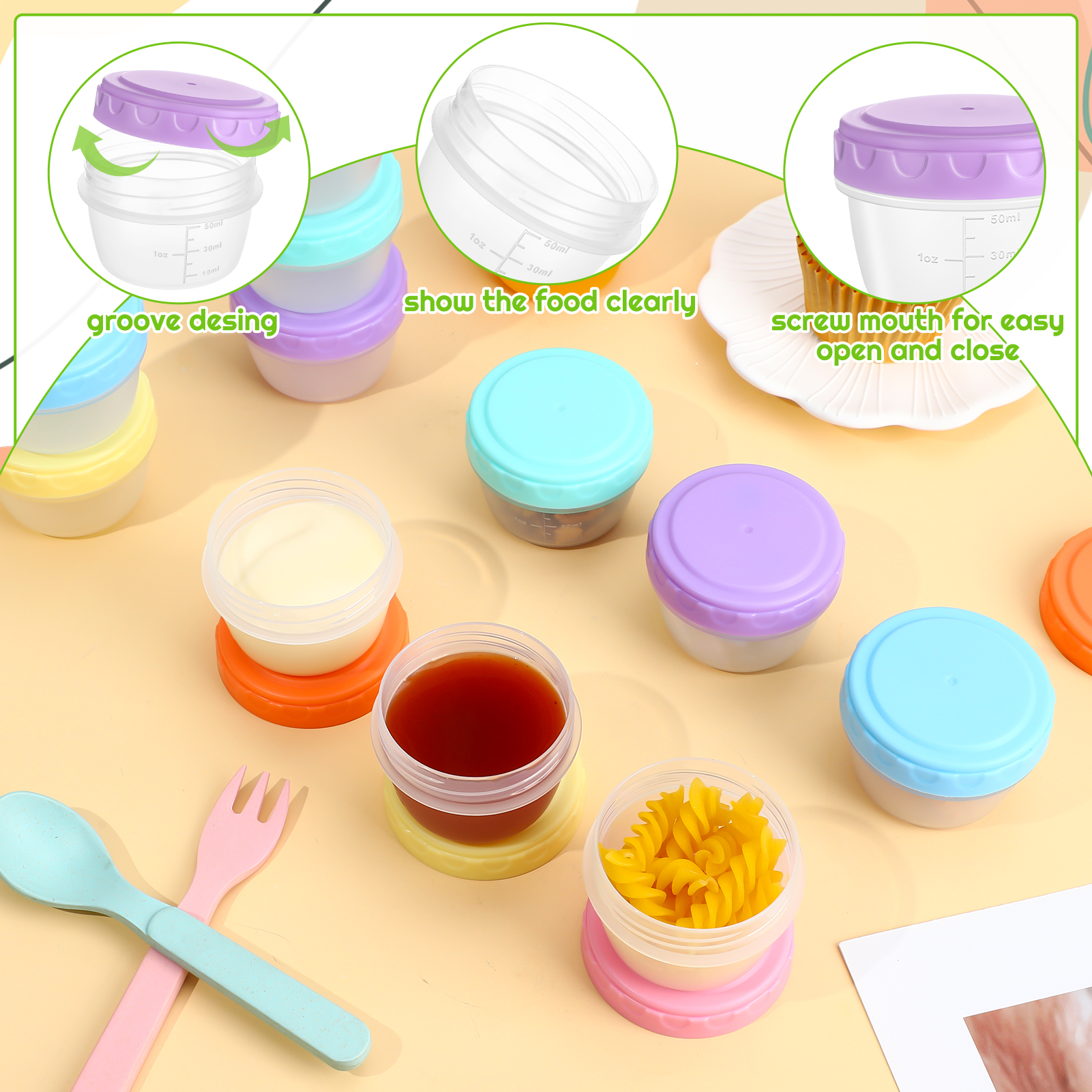 AOWOO 18 Pack 2.7 Oz Salad Dressing Container To Go with Lids, Plastic Reusable Condiment Cups Containers, Dishwasher and Microwave Safe Tiny Sauce Containers