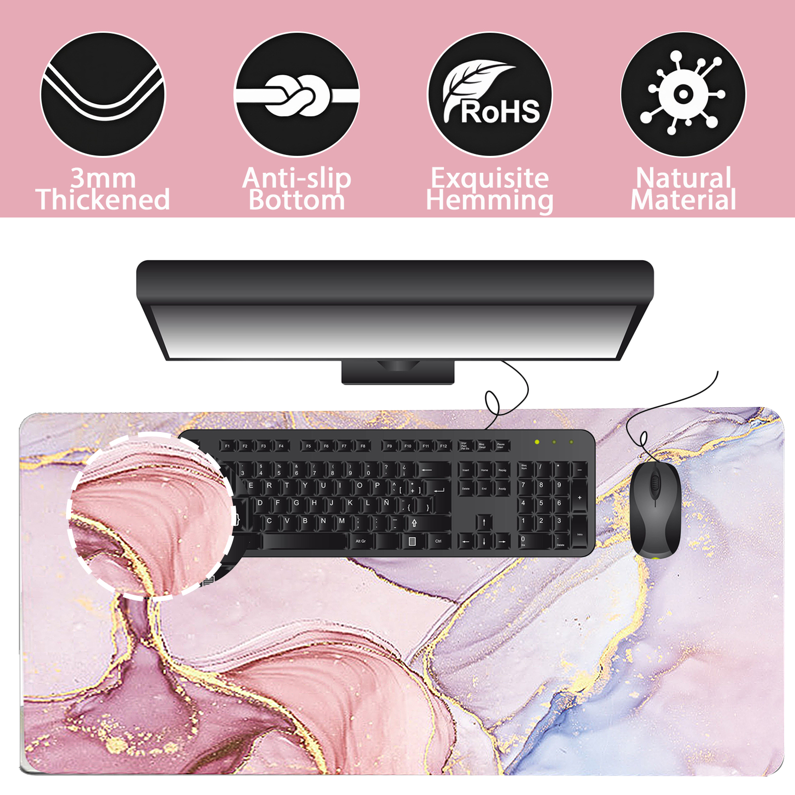 sixwipe XXL Gaming Mouse Pad, 35.4" x 15.7" Non-Slip Desk Mat, 3mm Thick Stitched Edge Rubber Base, Large Computer Keyboard Pad for Work, Game, Office & Home