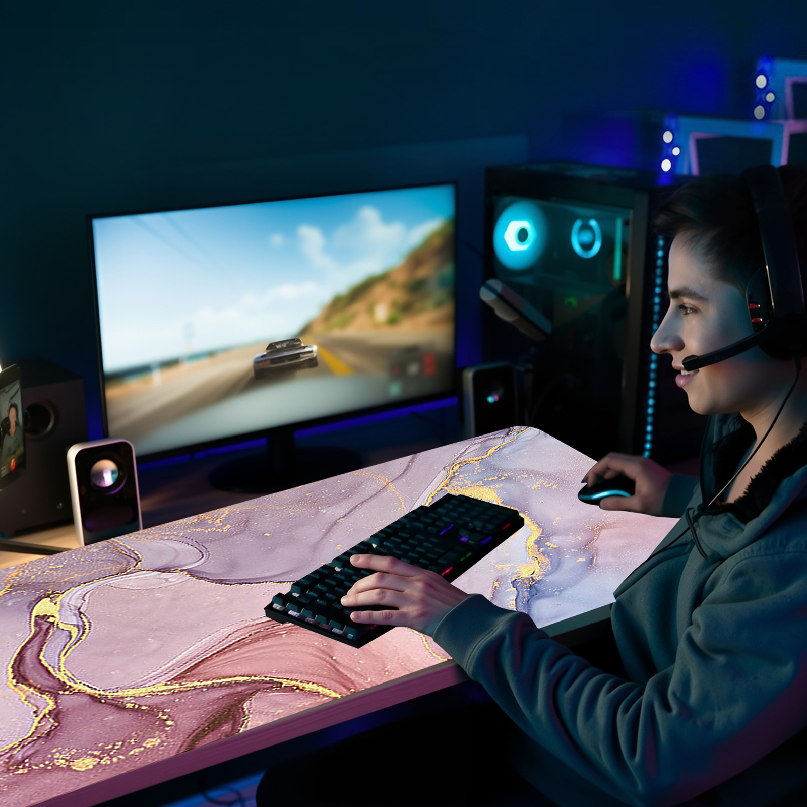 sixwipe XXL Gaming Mouse Pad, 35.4" x 15.7" Non-Slip Desk Mat, 3mm Thick Stitched Edge Rubber Base, Large Computer Keyboard Pad for Work, Game, Office & Home