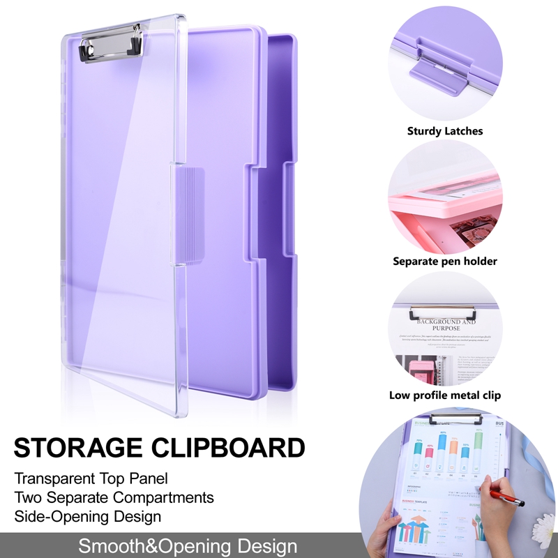 sixwipe Clipboard with Storage, 8.5x11 Heavy Duty Boards with 2 Storage Case and Compartment Translucent, Nursing Clipboard Folder Case for Office Supplies