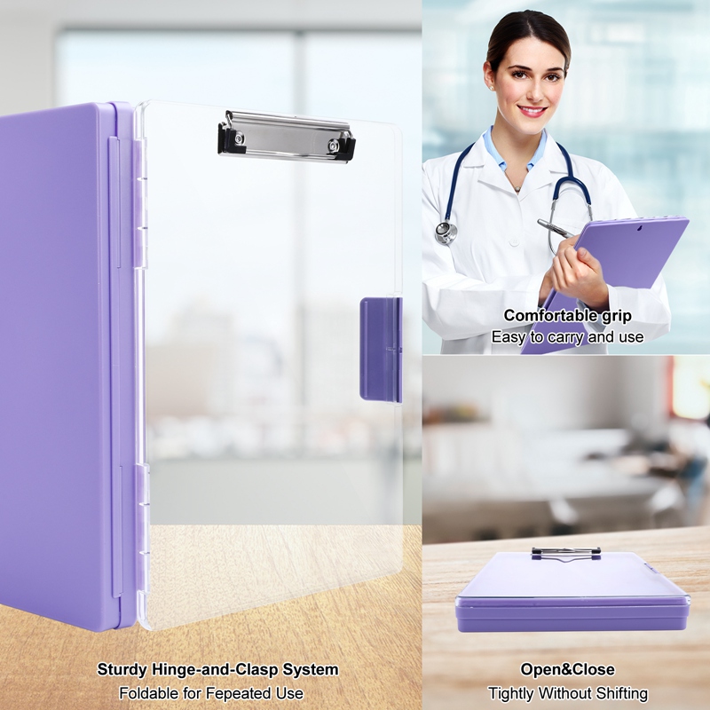 sixwipe Clipboard with Storage, 8.5x11 Heavy Duty Boards with 2 Storage Case and Compartment Translucent, Nursing Clipboard Folder Case for Office Supplies