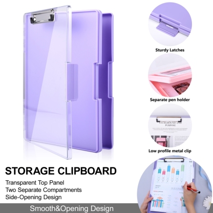 sixwipe Clipboard with Storage, 8.5x11 Heavy Duty Boards with 2 Storage Case and Compartment Translucent, Nursing Clipboard Folder Case for Office Supplies