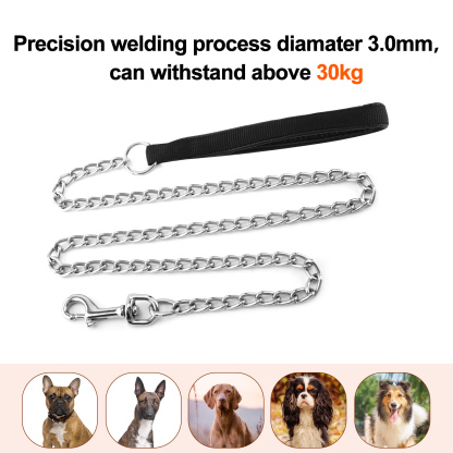 HEQUSIGNS Metal Dog Chain Leash, 49.6inch Heavy Duty Chew Proof Pet Leash Chain with Padded Handle for Small Medium Size Dogs (3.0mm x 4.1ft)
