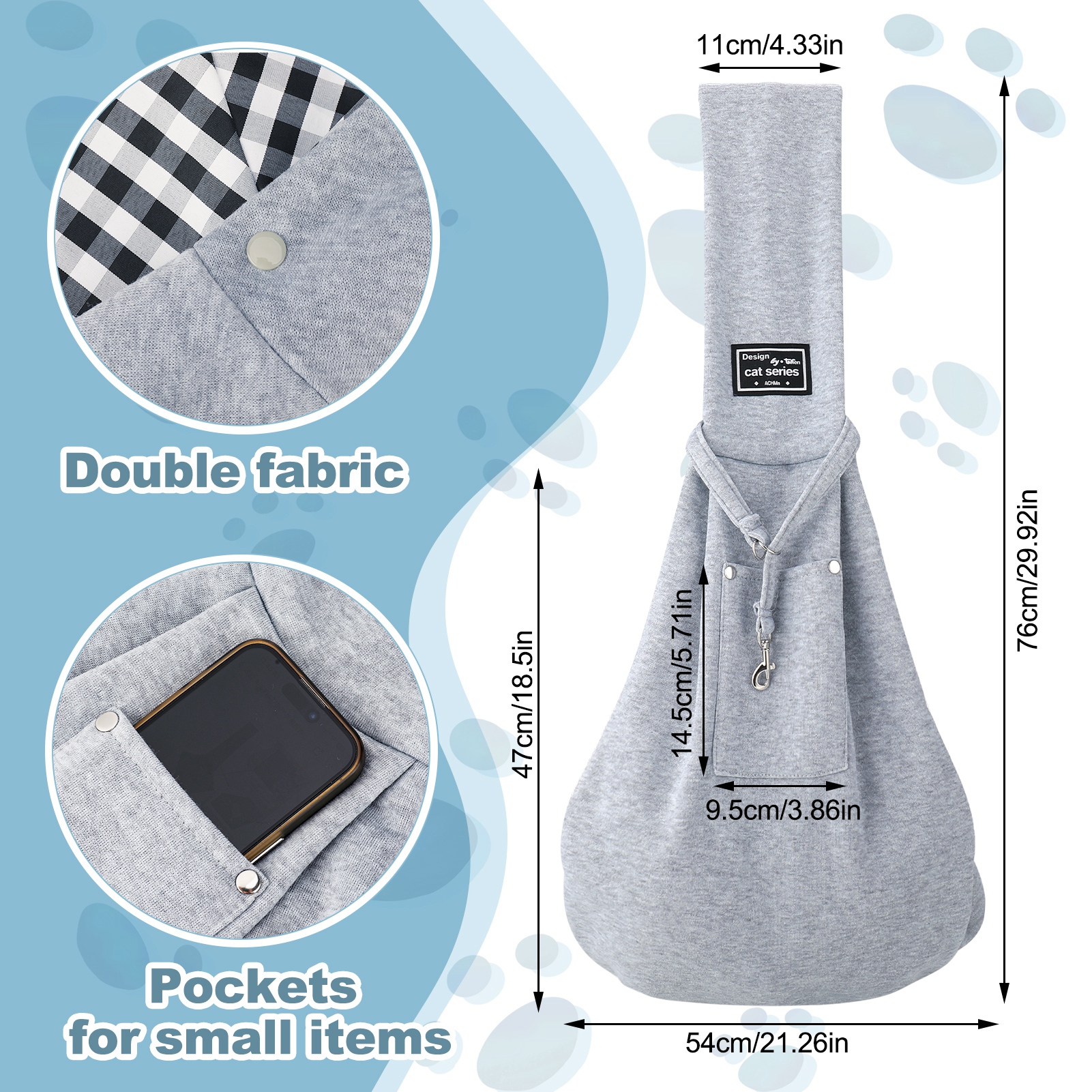 shuaien Dog Carrier Sling,Hand-Free Widened Shoulder Straps Puppy Carrier,Puppy Sling Carrier with Storage Pocket Maximum Load 16 Lbs for Small Dogs Cats Travel Outdoors(Gray)