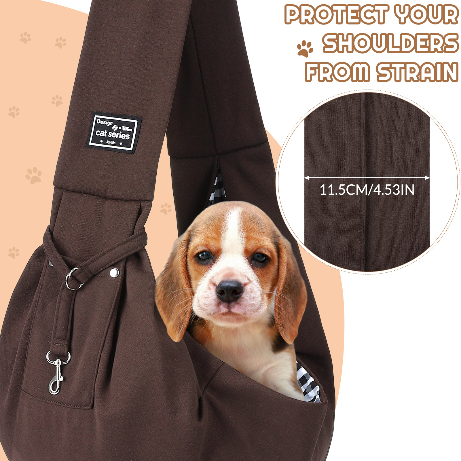 shuaien Dog Carrier Sling, Hand-Free Widened Shoulder Straps Puppy Carrier, Puppy Sling Carrier with Storage Pocket Maximum Load 16 Lbs for Small Dogs Cats Travel Outdoors