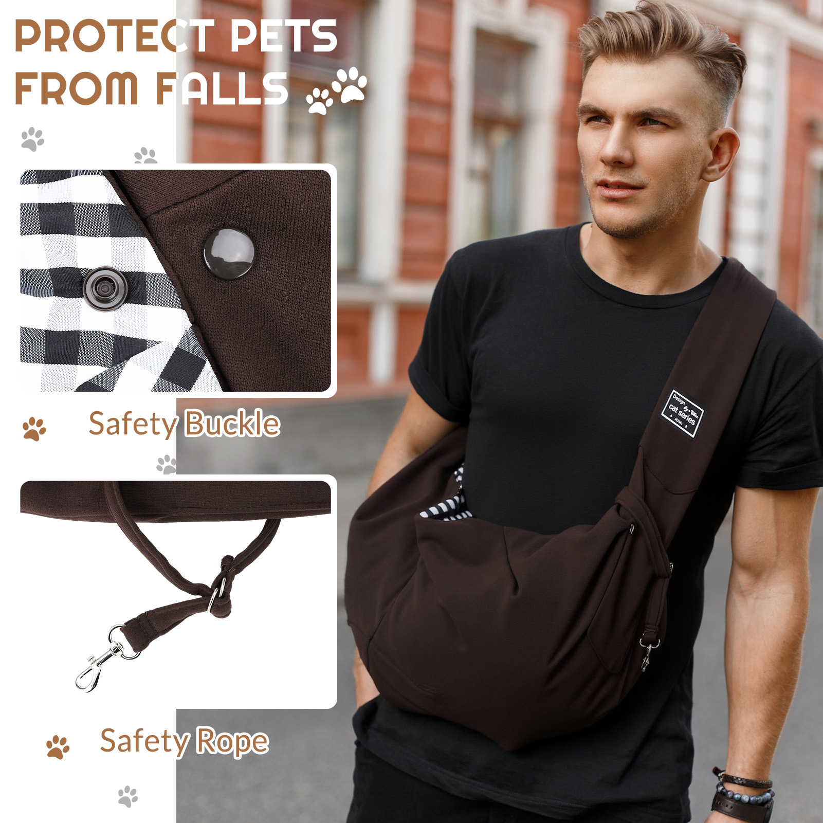 shuaien Dog Carrier Sling, Hand-Free Widened Shoulder Straps Puppy Carrier, Puppy Sling Carrier with Storage Pocket Maximum Load 16 Lbs for Small Dogs Cats Travel Outdoors