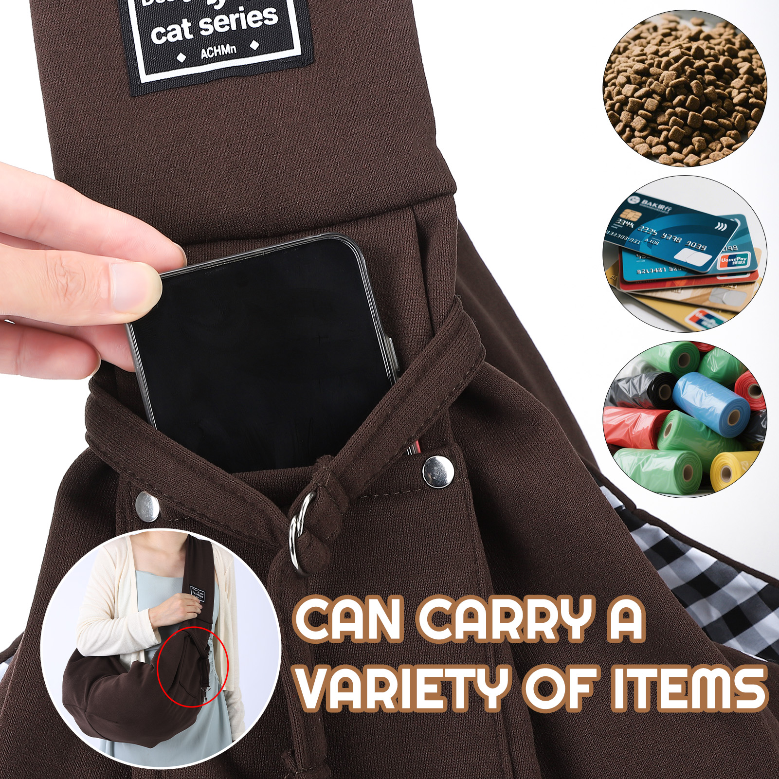 shuaien Dog Carrier Sling, Hand-Free Widened Shoulder Straps Puppy Carrier, Puppy Sling Carrier with Storage Pocket Maximum Load 16 Lbs for Small Dogs Cats Travel Outdoors