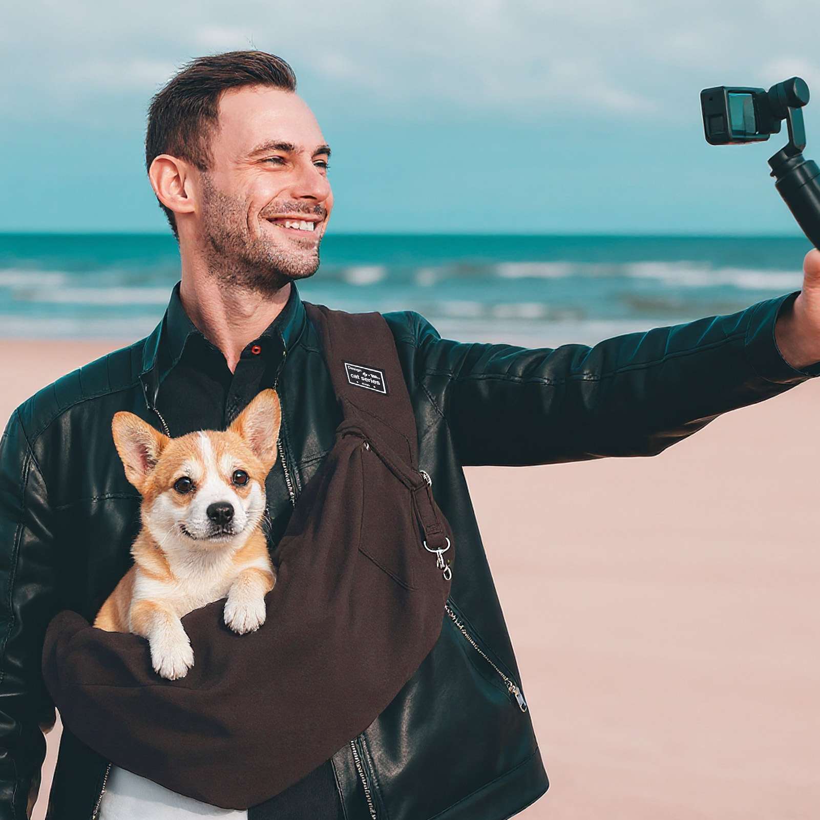 shuaien Dog Carrier Sling, Hand-Free Widened Shoulder Straps Puppy Carrier, Puppy Sling Carrier with Storage Pocket Maximum Load 16 Lbs for Small Dogs Cats Travel Outdoors