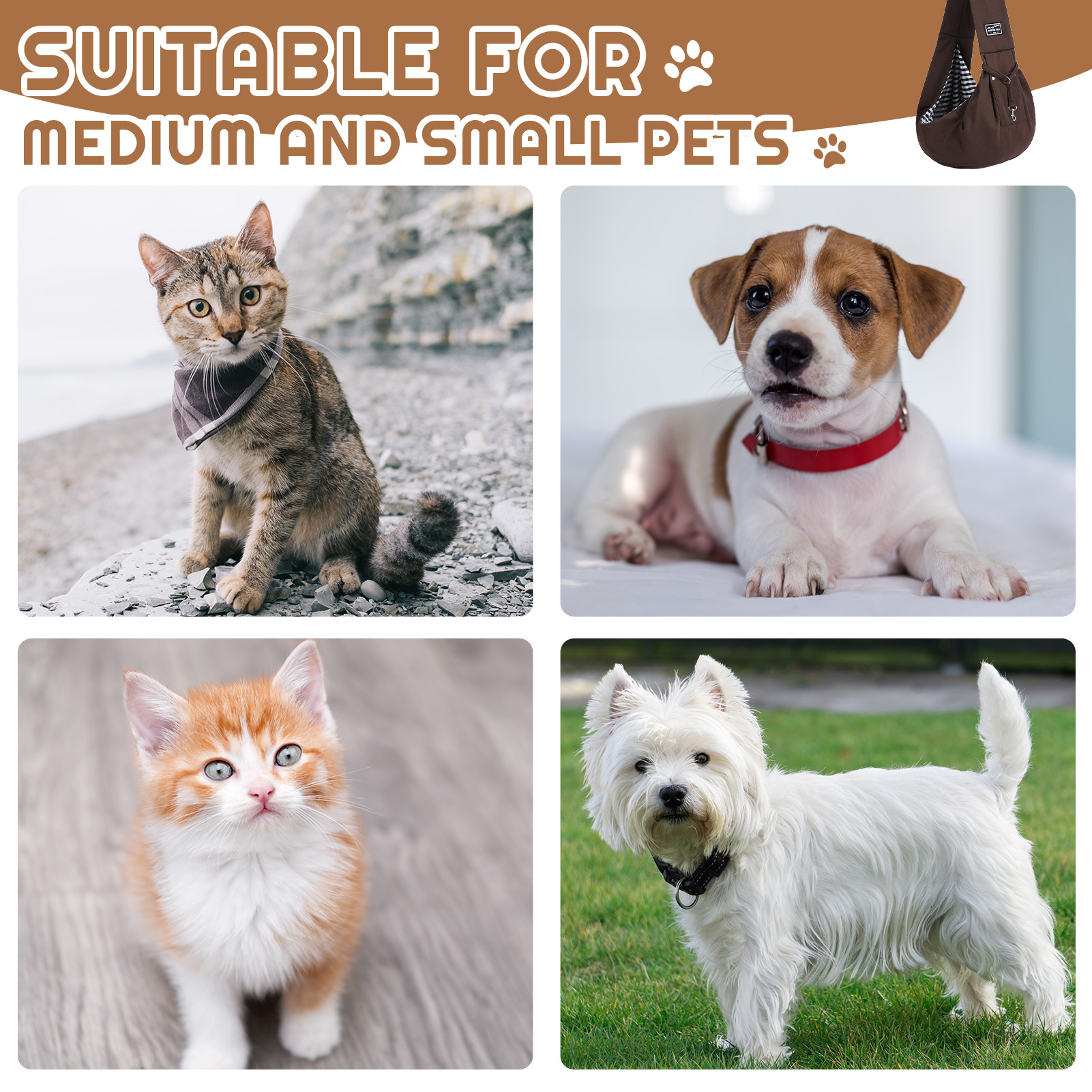 shuaien Dog Carrier Sling, Hand-Free Widened Shoulder Straps Puppy Carrier, Puppy Sling Carrier with Storage Pocket Maximum Load 16 Lbs for Small Dogs Cats Travel Outdoors