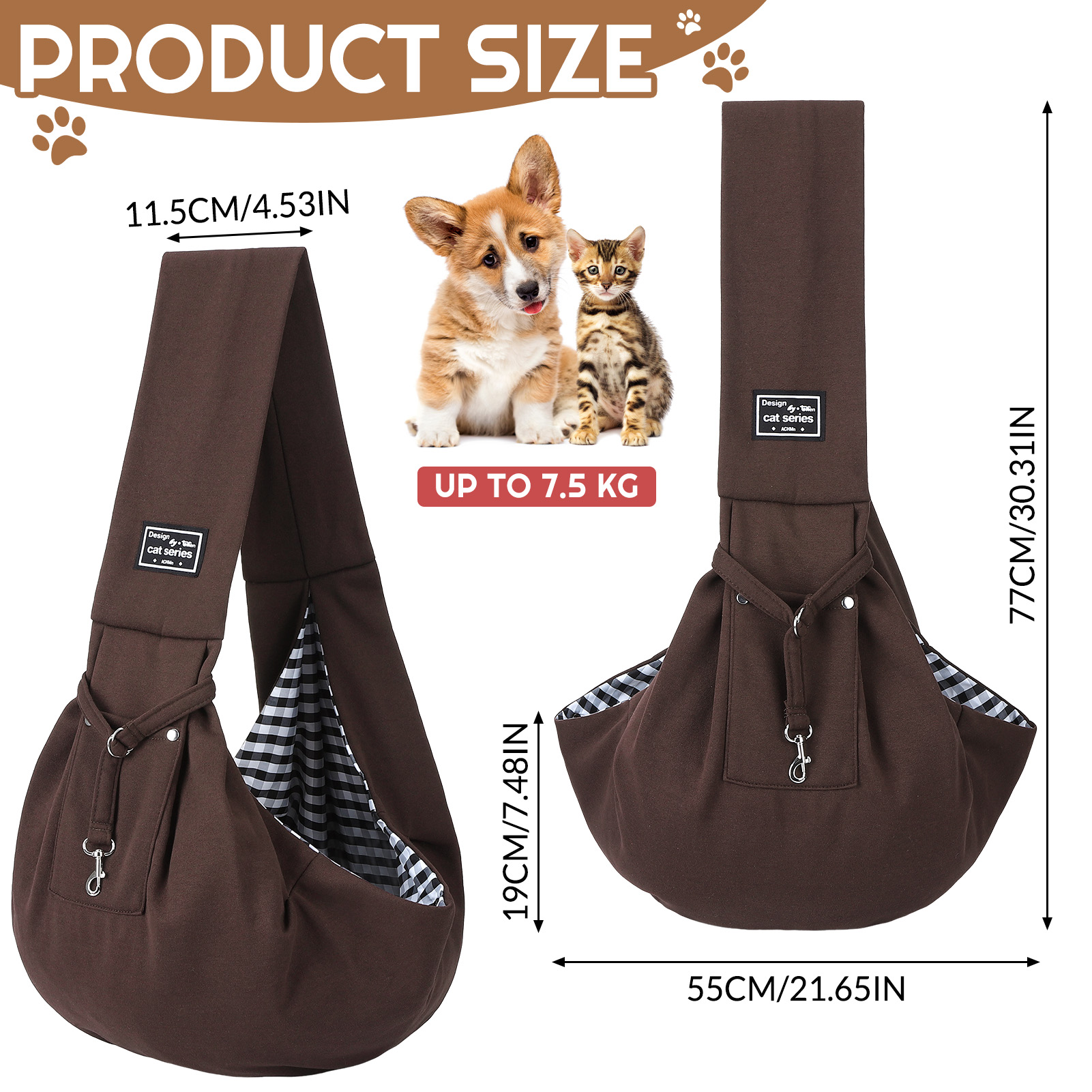 shuaien Dog Carrier Sling, Hand-Free Widened Shoulder Straps Puppy Carrier, Puppy Sling Carrier with Storage Pocket Maximum Load 16 Lbs for Small Dogs Cats Travel Outdoors