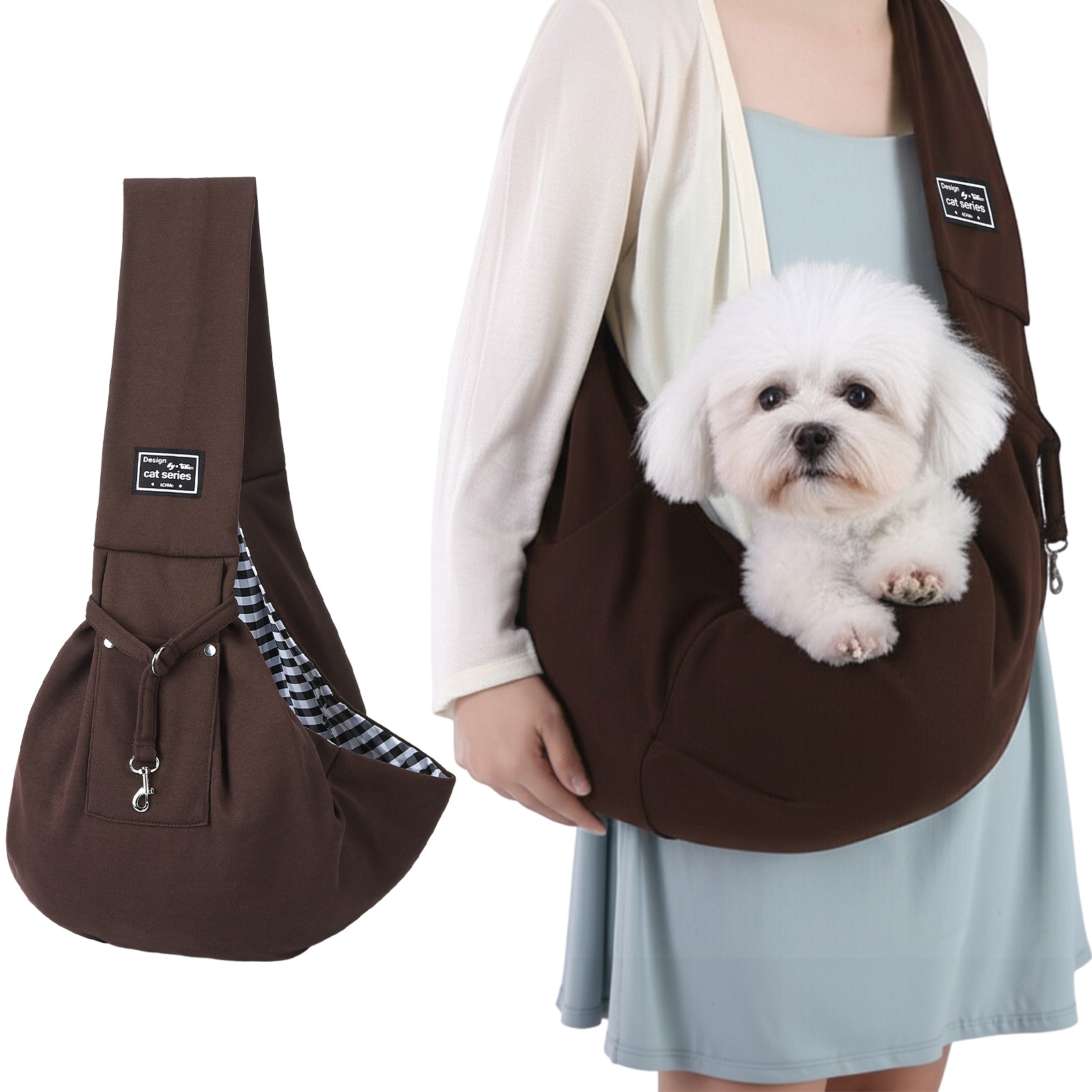 shuaien Dog Carrier Sling, Hand-Free Widened Shoulder Straps Puppy Carrier, Puppy Sling Carrier with Storage Pocket Maximum Load 16 Lbs for Small Dogs Cats Travel Outdoors