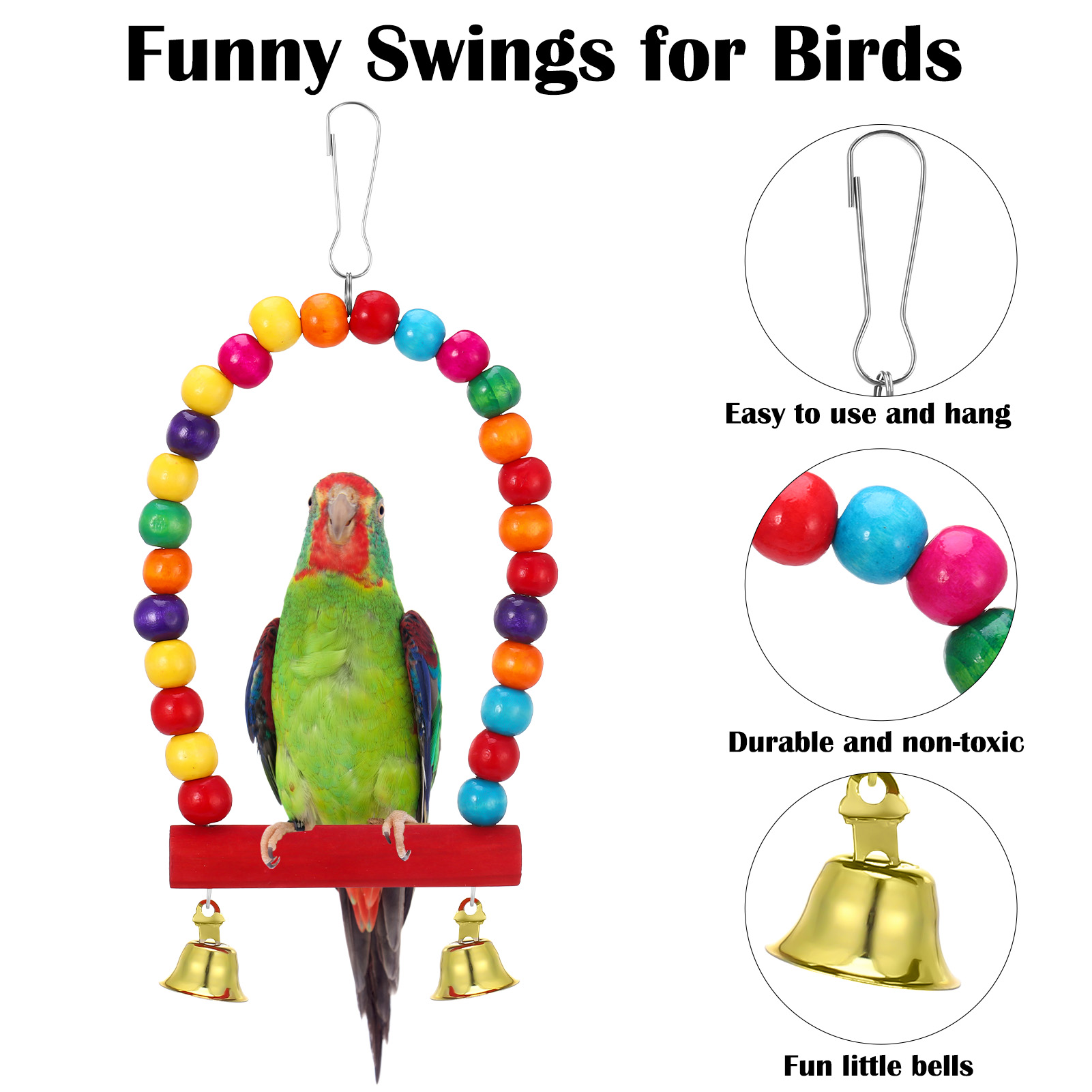 shuaien 8 PCS Bird Toys for Parakeets, Wood Parrots Toys, Budgie Toys for Bird Cage Accessories, Bird Perch Swings for Small Birds Toys, Bird Ladder Swing for Parakeets Climbing