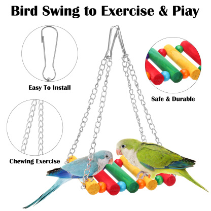 shuaien 8 PCS Bird Toys for Parakeets, Wood Parrots Toys, Budgie Toys for Bird Cage Accessories, Bird Perch Swings for Small Birds Toys, Bird Ladder Swing for Parakeets Climbing