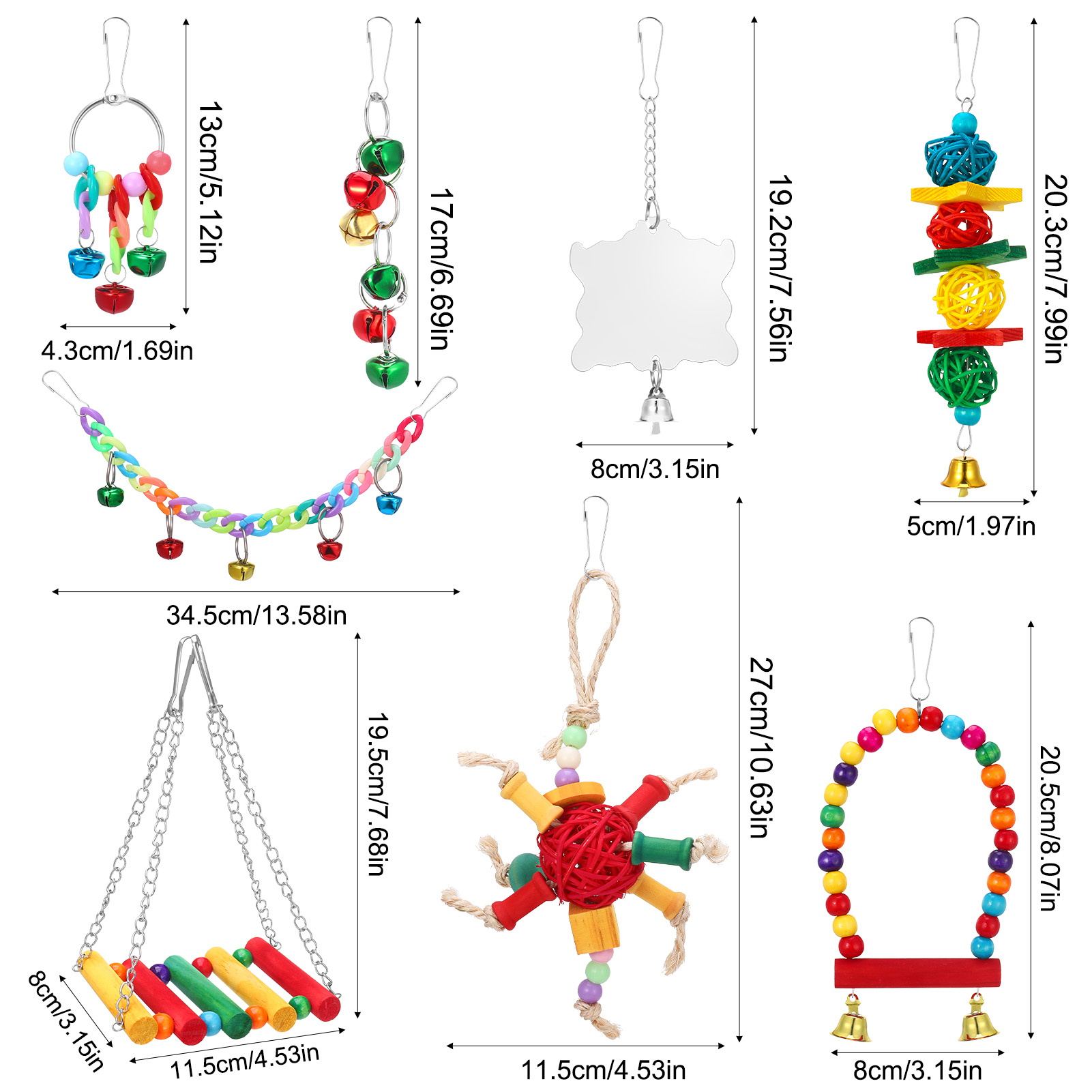 shuaien 8 PCS Bird Toys for Parakeets, Wood Parrots Toys, Budgie Toys for Bird Cage Accessories, Bird Perch Swings for Small Birds Toys, Bird Ladder Swing for Parakeets Climbing