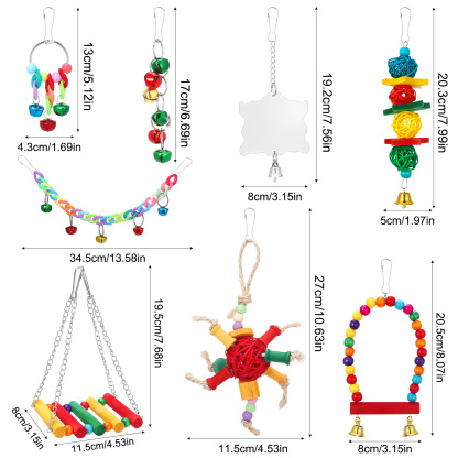 shuaien 8 PCS Bird Toys for Parakeets, Wood Parrots Toys, Budgie Toys for Bird Cage Accessories, Bird Perch Swings for Small Birds Toys, Bird Ladder Swing for Parakeets Climbing
