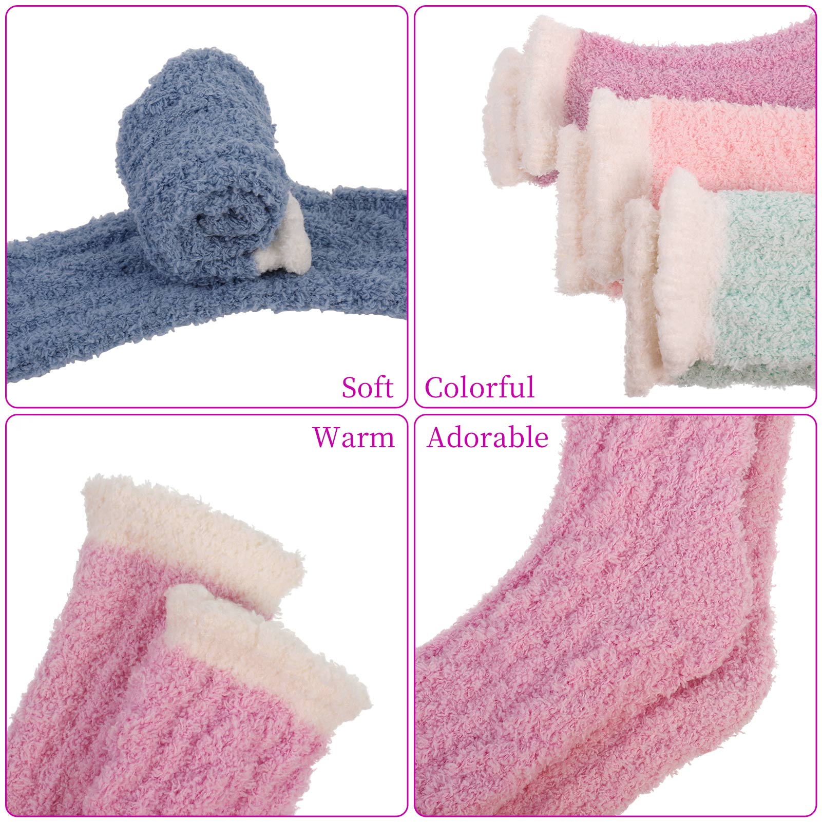 Springcorner 5 Pairs Fuzzy Socks for Women, Non Slip Fluffy Soft Warm Cozy Crew Socks with Grips for Winter, Soft Thermal Fuzzy Socks for Home Sleeping