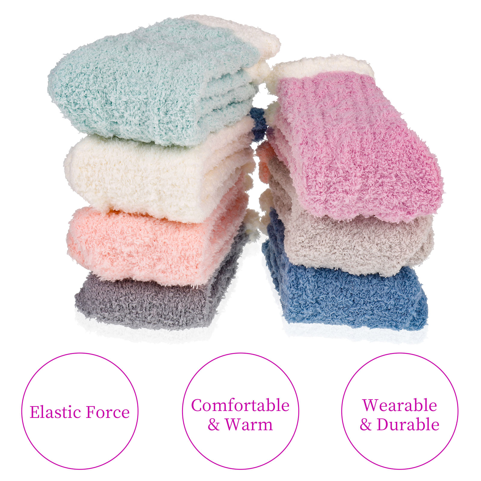 Springcorner 5 Pairs Fuzzy Socks for Women, Non Slip Fluffy Soft Warm Cozy Crew Socks with Grips for Winter, Soft Thermal Fuzzy Socks for Home Sleeping
