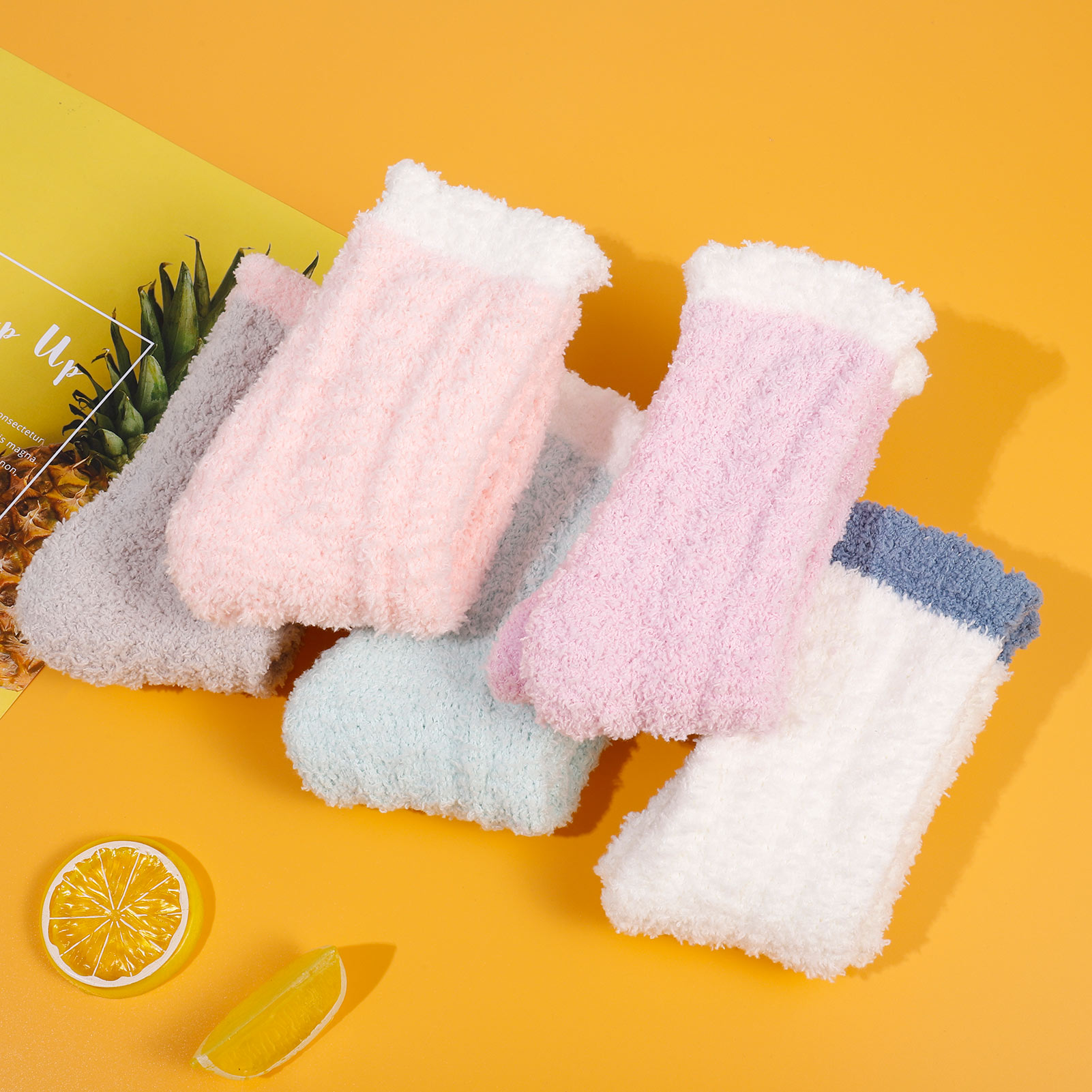 Springcorner 5 Pairs Fuzzy Socks for Women, Non Slip Fluffy Soft Warm Cozy Crew Socks with Grips for Winter, Soft Thermal Fuzzy Socks for Home Sleeping