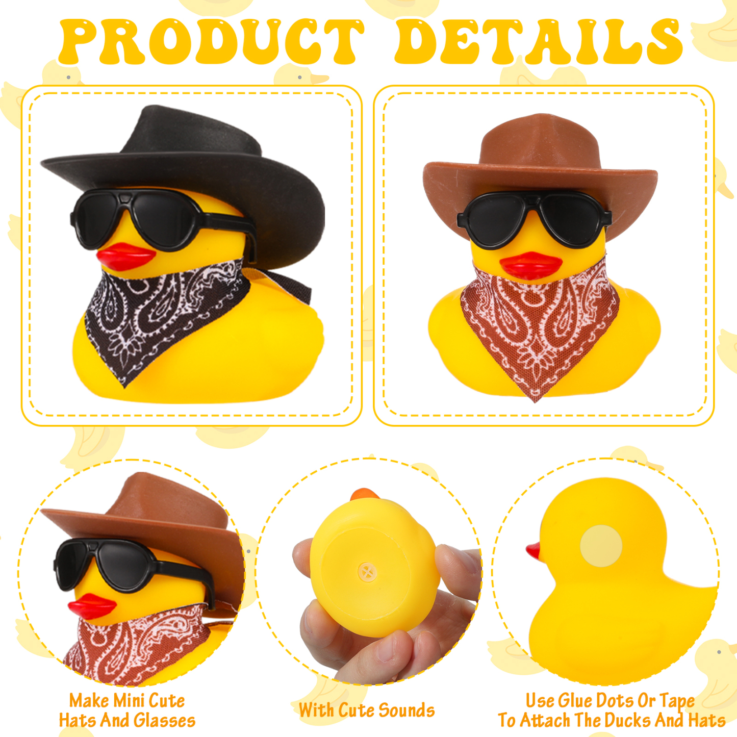 sixwipe 12 Pack Rubber Duck for Bath, Cowboy Rubber Duck with Hat and Sunglasses, West Cowboy Duck, Mini Bath Duck Toys for Birthday Swimming Party Gift Favor Decorations