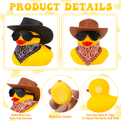 sixwipe 12 Pack Rubber Duck for Bath, Cowboy Rubber Duck with Hat and Sunglasses, West Cowboy Duck, Mini Bath Duck Toys for Birthday Swimming Party Gift Favor Decorations