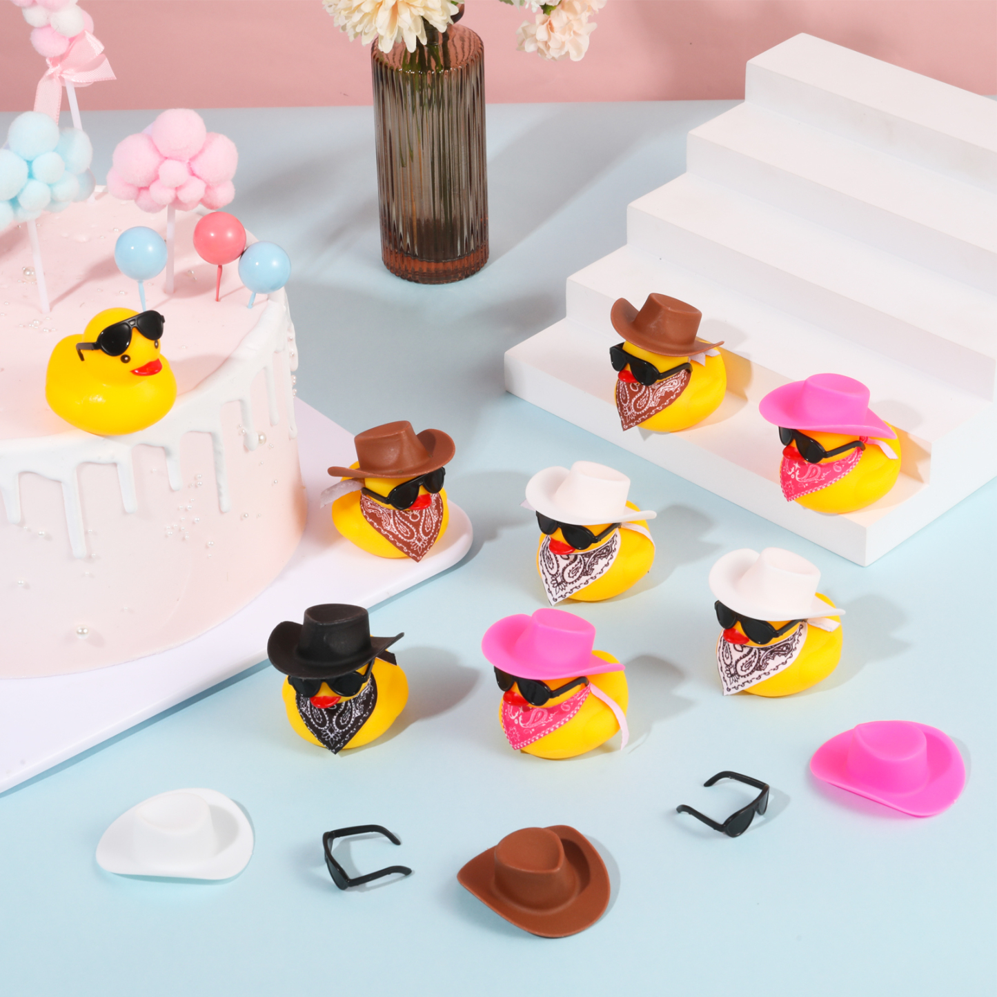 sixwipe 12 Pack Rubber Duck for Bath, Cowboy Rubber Duck with Hat and Sunglasses, West Cowboy Duck, Mini Bath Duck Toys for Birthday Swimming Party Gift Favor Decorations