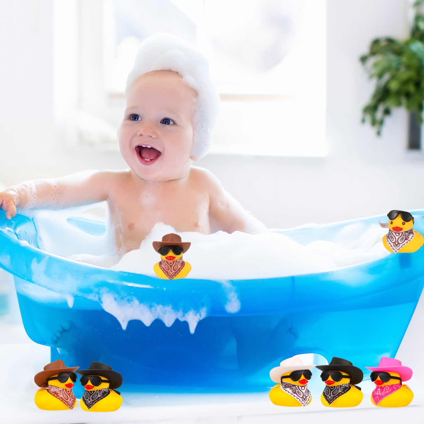 sixwipe 12 Pack Rubber Duck for Bath, Cowboy Rubber Duck with Hat and Sunglasses, West Cowboy Duck, Mini Bath Duck Toys for Birthday Swimming Party Gift Favor Decorations