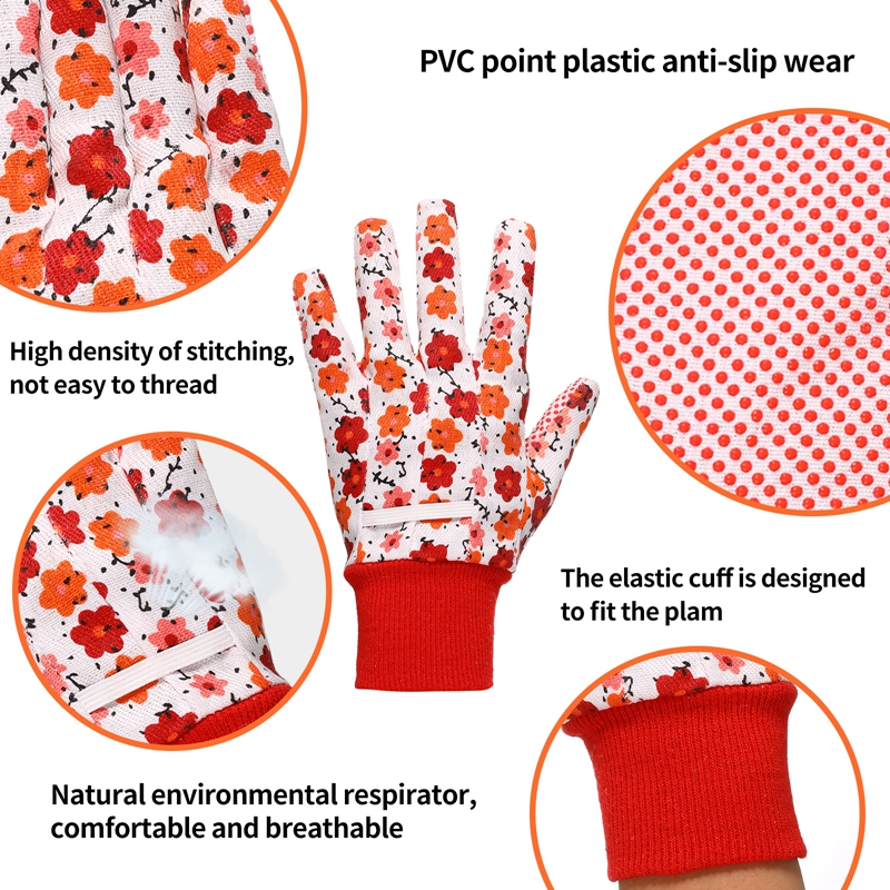 Hengguang 4 Pairs Gardening Gloves for Women, Floral Gardening Gloves for Ladies Women, Garden Gloves with Non-Slip Dots, Elastic Cuffs for Yard, Fishing, Weeding