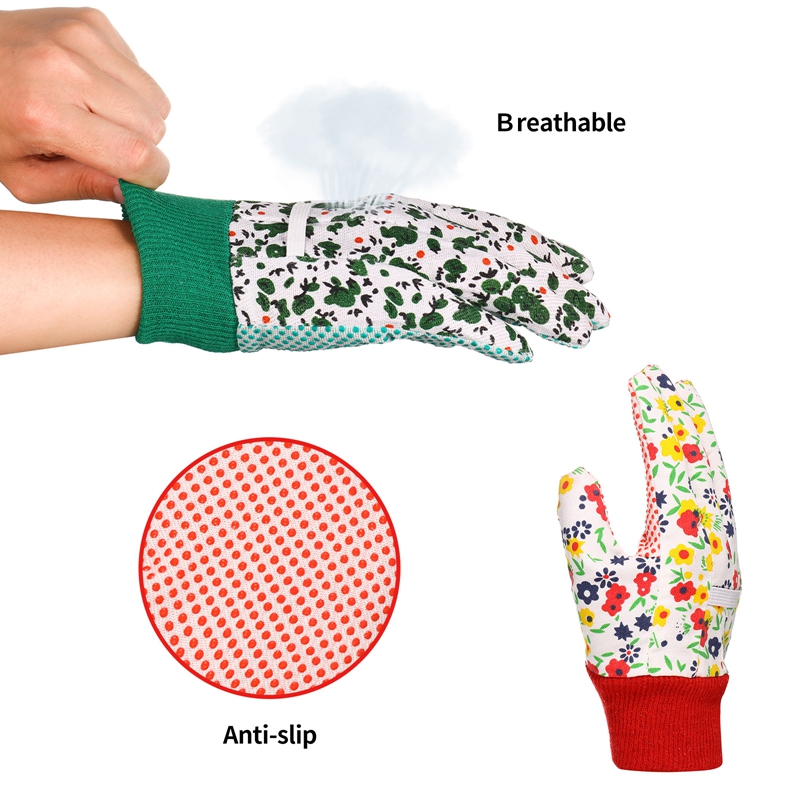 Hengguang 4 Pairs Gardening Gloves for Women, Floral Gardening Gloves for Ladies Women, Garden Gloves with Non-Slip Dots, Elastic Cuffs for Yard, Fishing, Weeding