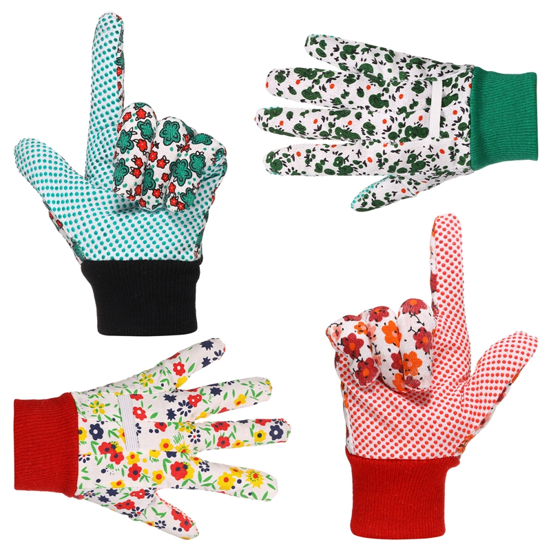 Hengguang 4 Pairs Gardening Gloves for Women, Floral Gardening Gloves for Ladies Women, Garden Gloves with Non-Slip Dots, Elastic Cuffs for Yard, Fishing, Weeding