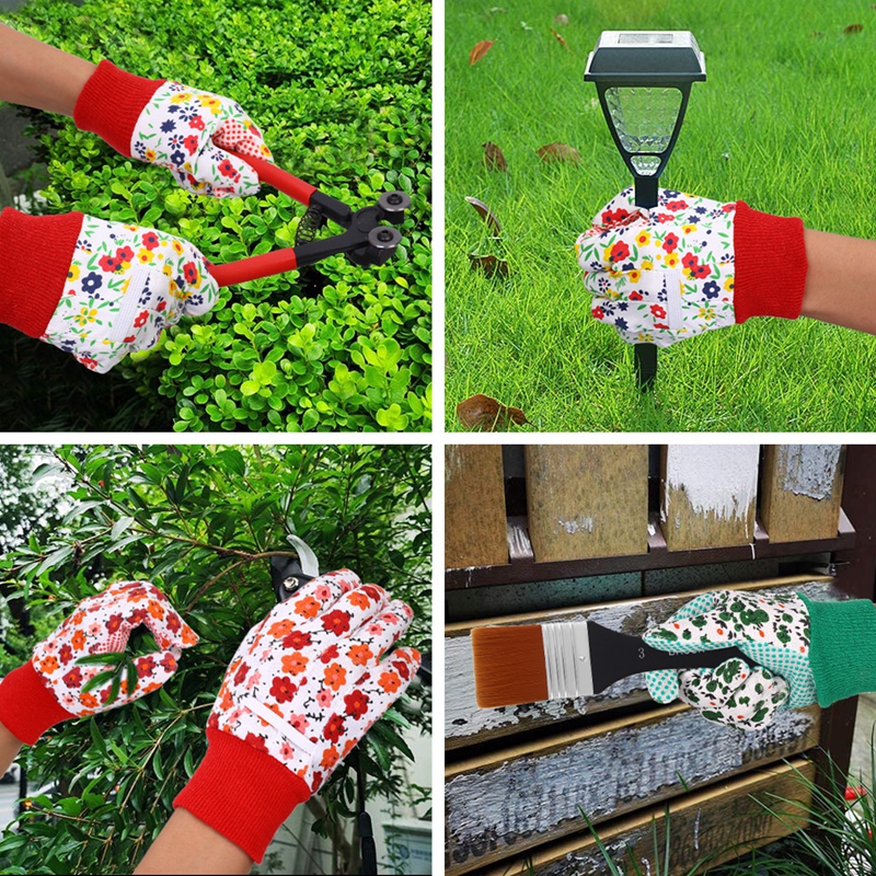 Hengguang 4 Pairs Gardening Gloves for Women, Floral Gardening Gloves for Ladies Women, Garden Gloves with Non-Slip Dots, Elastic Cuffs for Yard, Fishing, Weeding