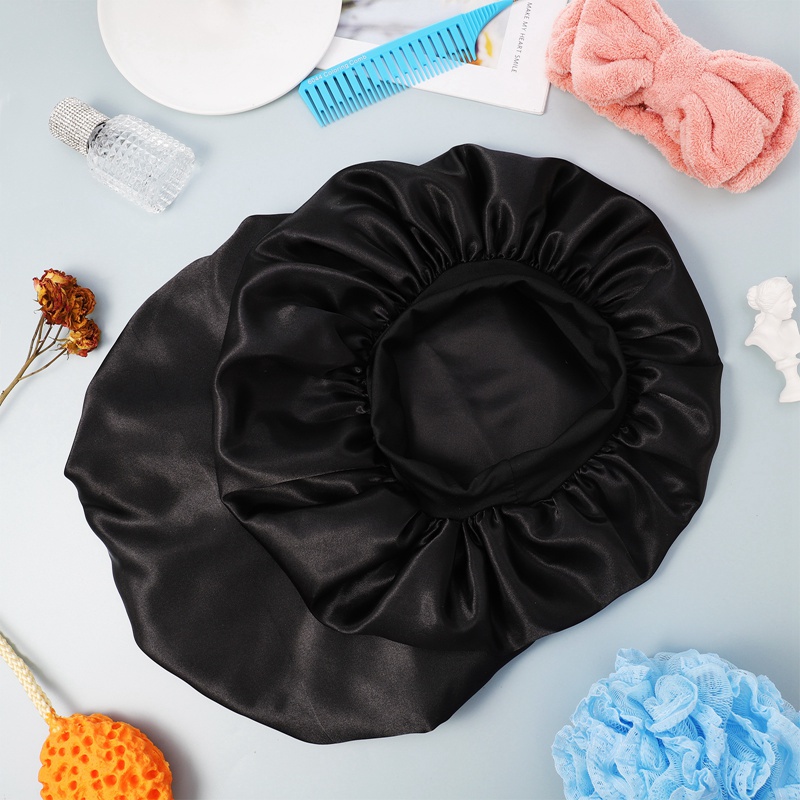 AOWOO 3 Pcs Silk Hair Bonnet with Wide Elastic Band, Sleepling Hair Wrap Cover, Satin Night Sleep Cap for Curly Long Hair Shower Bonnet