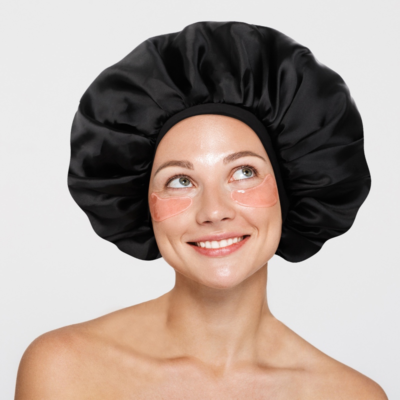 AOWOO 3 Pcs Silk Hair Bonnet with Wide Elastic Band, Sleepling Hair Wrap Cover, Satin Night Sleep Cap for Curly Long Hair Shower Bonnet