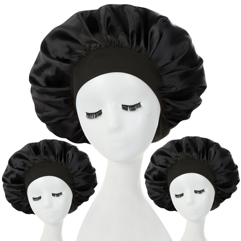 AOWOO 3 Pcs Silk Hair Bonnet with Wide Elastic Band, Sleepling Hair Wrap Cover, Satin Night Sleep Cap for Curly Long Hair Shower Bonnet