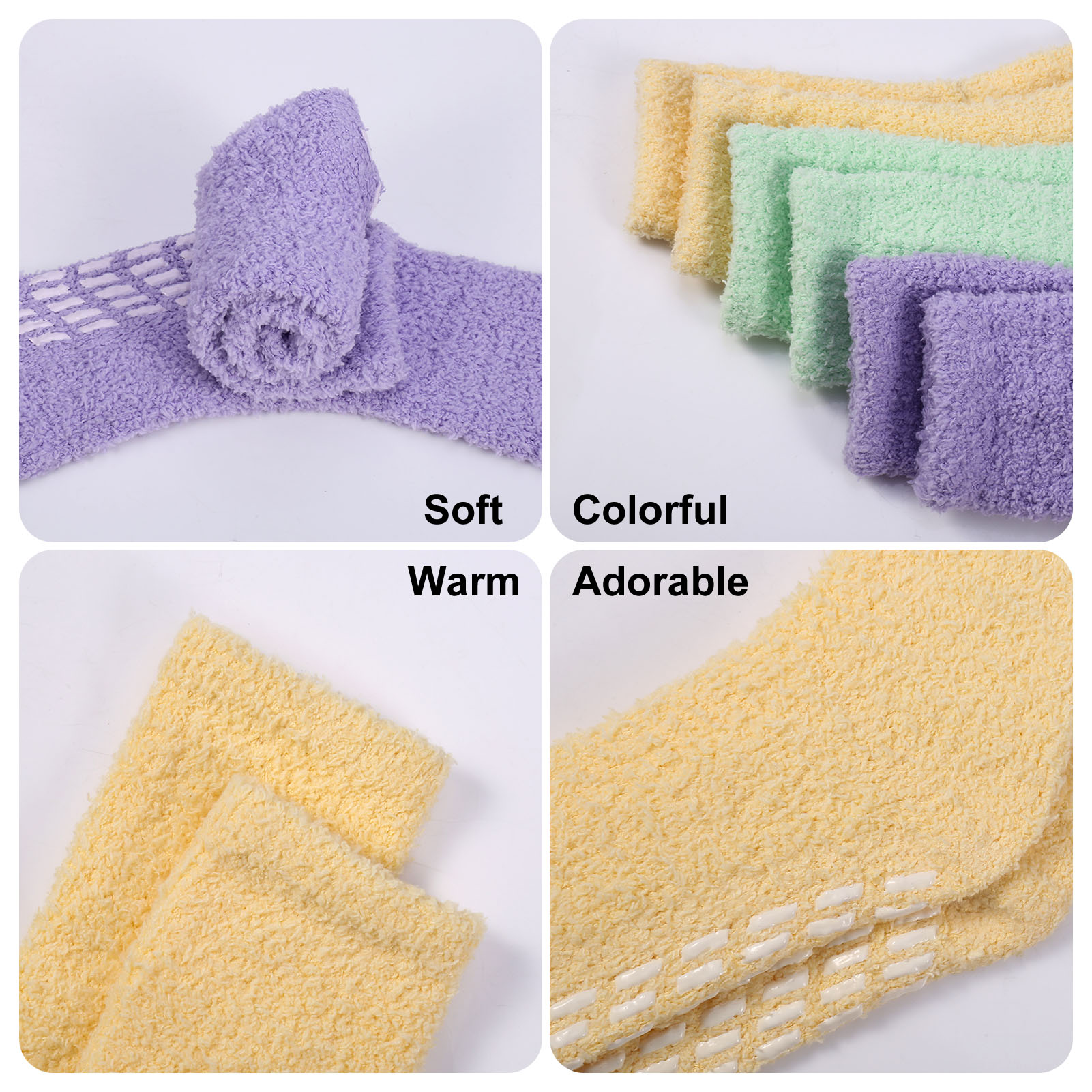 Springcorner 5 Pairs Fuzzy Socks for Women, Non Slip Fluffy Soft Warm Cozy Crew Socks with Grips for Winter, Soft Thermal Fuzzy Socks for Home Sleeping