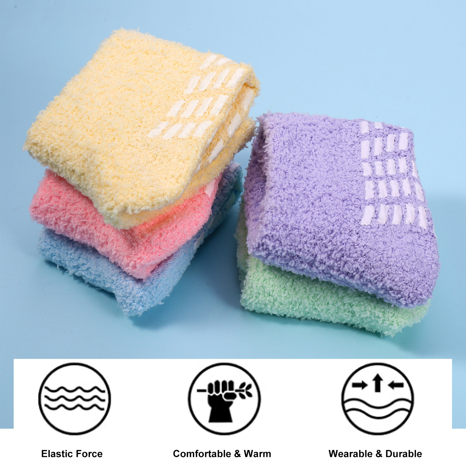 Springcorner 5 Pairs Fuzzy Socks for Women, Non Slip Fluffy Soft Warm Cozy Crew Socks with Grips for Winter, Soft Thermal Fuzzy Socks for Home Sleeping