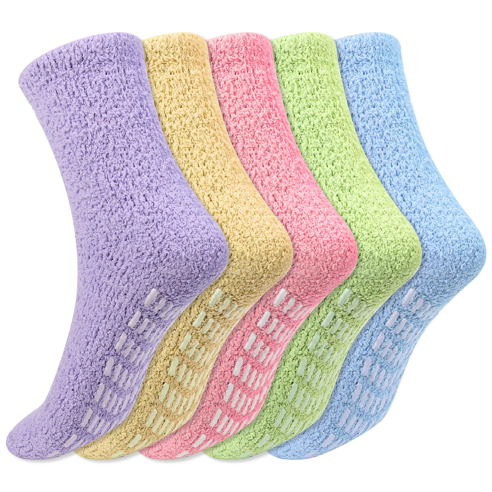 Springcorner 5 Pairs Fuzzy Socks for Women, Non Slip Fluffy Soft Warm Cozy Crew Socks with Grips for Winter, Soft Thermal Fuzzy Socks for Home Sleeping
