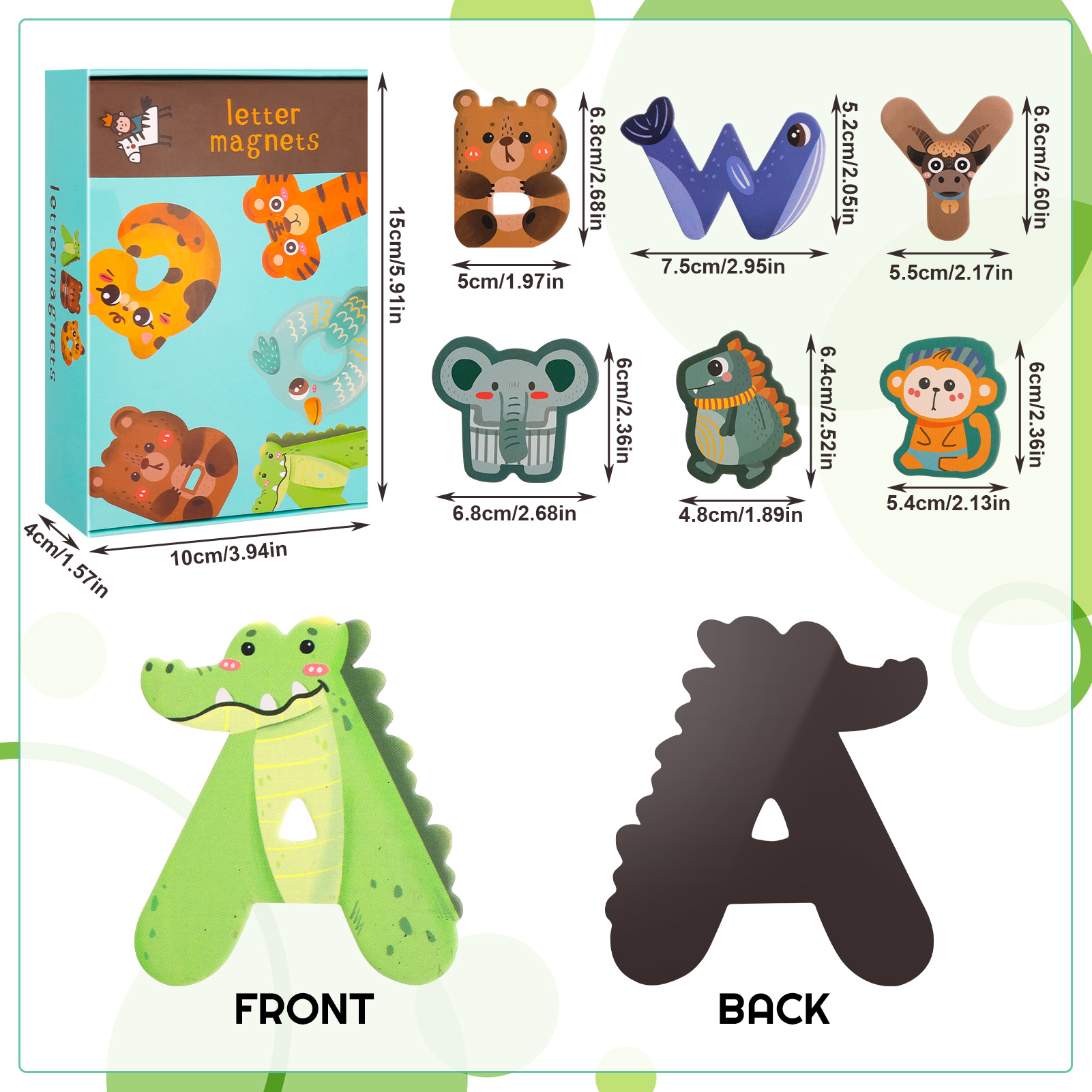 sixwipe 48 Pcs Magnets Animals and Letters, Cartoon Animal Fridge Magnets for Magnetic Whiteboards, Photos, Maps, Office Stickers, Refrigerator Educational Learning Toys for Kids