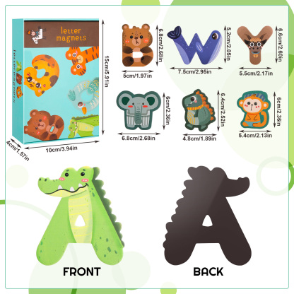 sixwipe 48 Pcs Magnets Animals and Letters, Cartoon Animal Fridge Magnets for Magnetic Whiteboards, Photos, Maps, Office Stickers, Refrigerator Educational Learning Toys for Kids