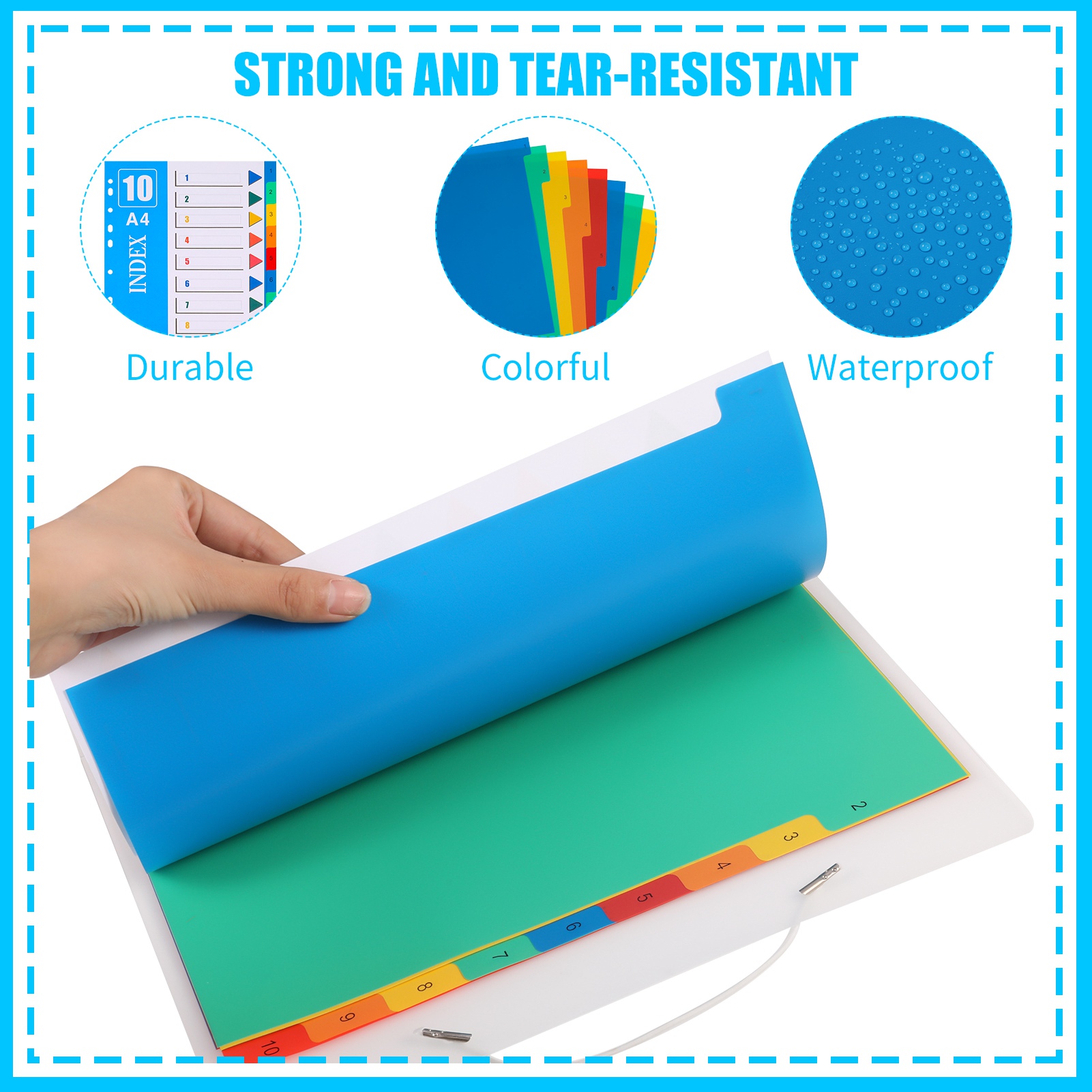 sixwipe 5 Sets 10 Tabs Binder Dividers for 3 Ring Binders, File Notebook Dividers with 11 Pre-punched Holes, Plastic 10 Tab Dividers for School Supplies and Office Workers