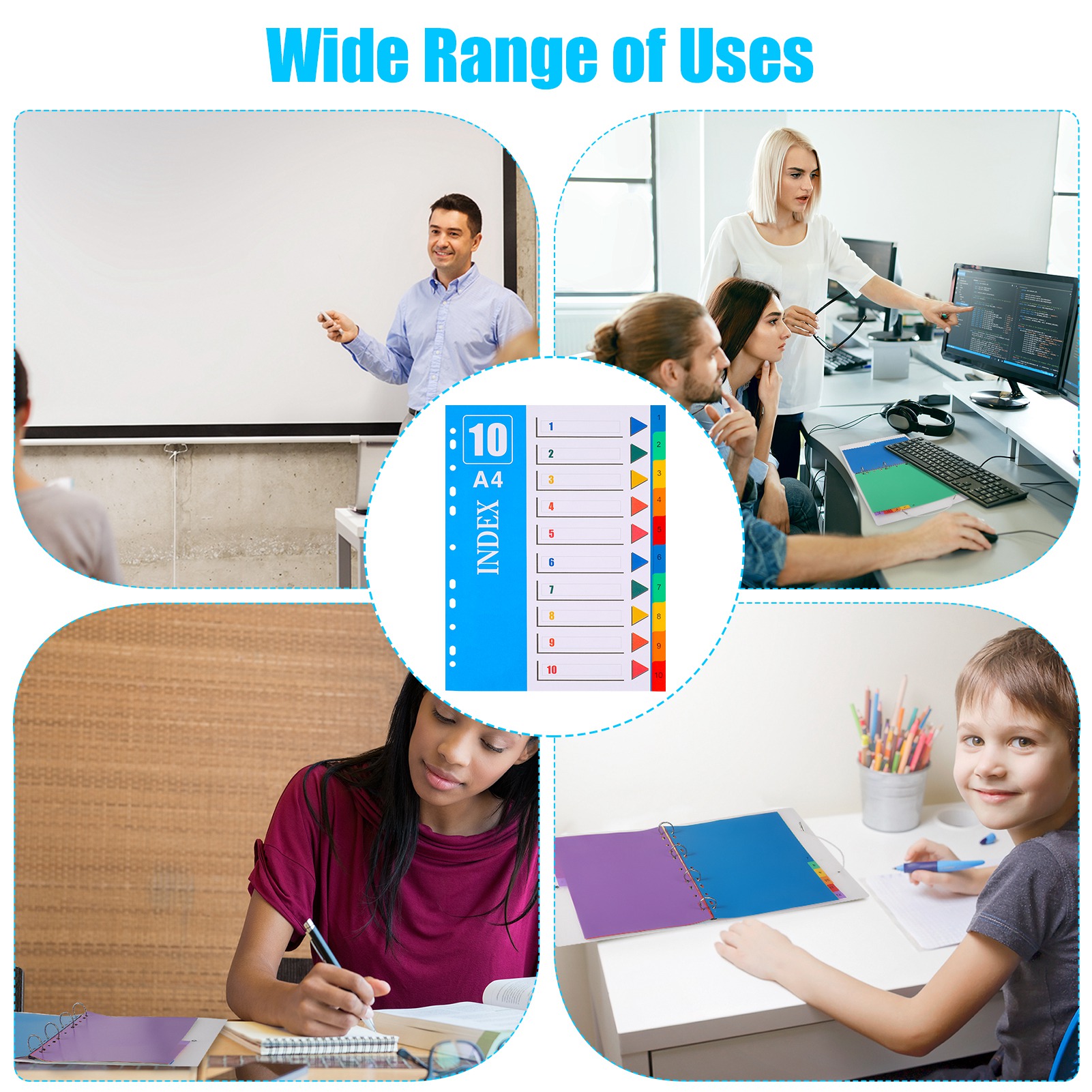 sixwipe 5 Sets 10 Tabs Binder Dividers for 3 Ring Binders, File Notebook Dividers with 11 Pre-punched Holes, Plastic 10 Tab Dividers for School Supplies and Office Workers