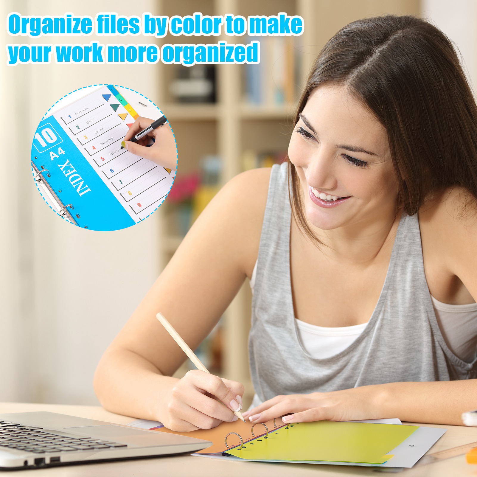 sixwipe 5 Sets 10 Tabs Binder Dividers for 3 Ring Binders, File Notebook Dividers with 11 Pre-punched Holes, Plastic 10 Tab Dividers for School Supplies and Office Workers