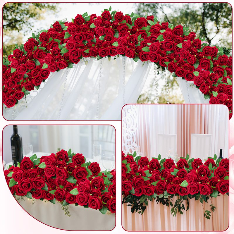 Armscye 80 Artificial Silk Roses Bulk - Realistic Velvet Burgundy/Red Roses for Wedding Centerpieces, Home Decor, Flower Arrangements (Red)
