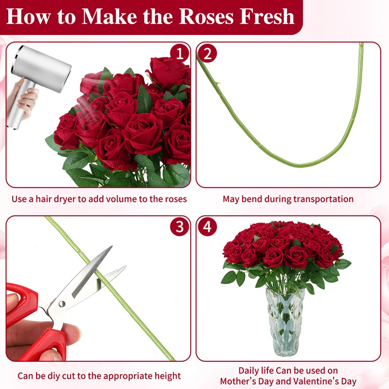 Armscye 80 Artificial Silk Roses Bulk - Realistic Velvet Burgundy/Red Roses for Wedding Centerpieces, Home Decor, Flower Arrangements (Red)
