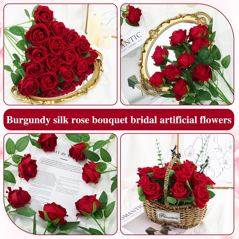 Armscye 80 Artificial Silk Roses Bulk - Realistic Velvet Burgundy/Red Roses for Wedding Centerpieces, Home Decor, Flower Arrangements (Red)